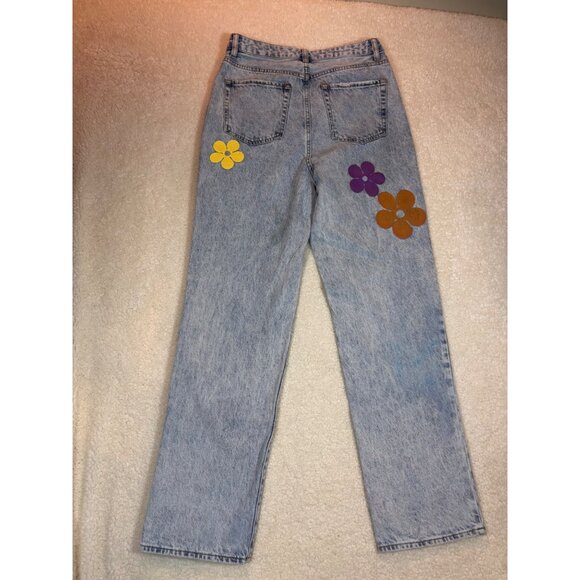 PacSun Light Blue Flower Graphic Front & Back Boho Boyfriend Jeans Women’s  30 - Picture 9 of 14